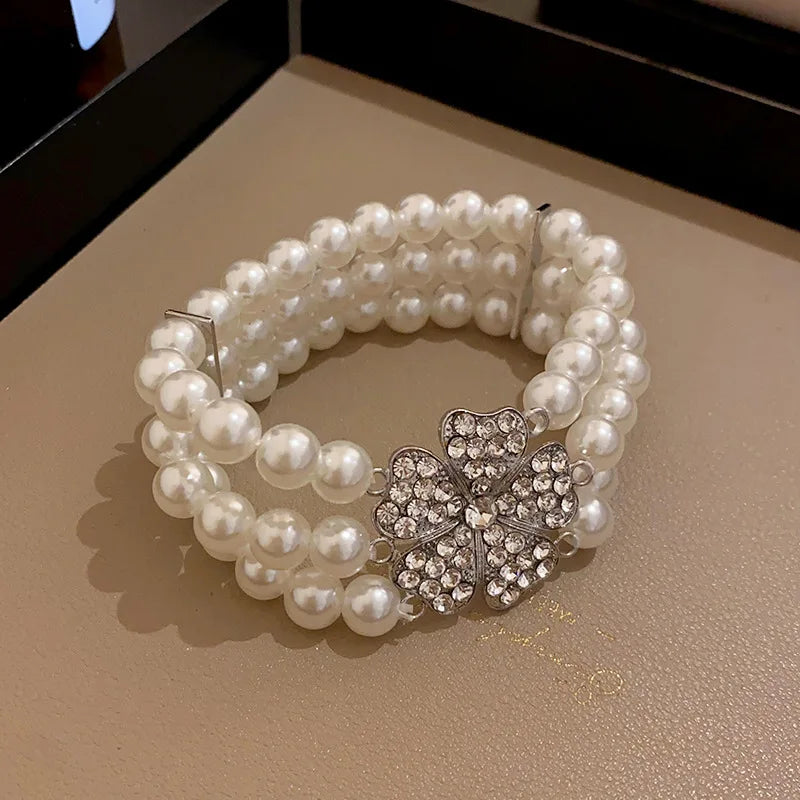Rhinestone Flower Pearl Necklaces Jewelry Sets