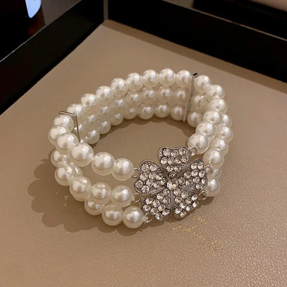 Rhinestone Flower Pearl Necklaces Jewelry Sets
