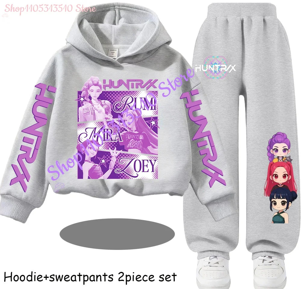 Hooded Mira Rumi Zoey  Girl Cute Casual Sports Cartoon Sweater Set