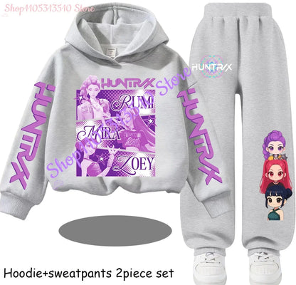 Hooded Mira Rumi Zoey  Girl Cute Casual Sports Cartoon Sweater Set