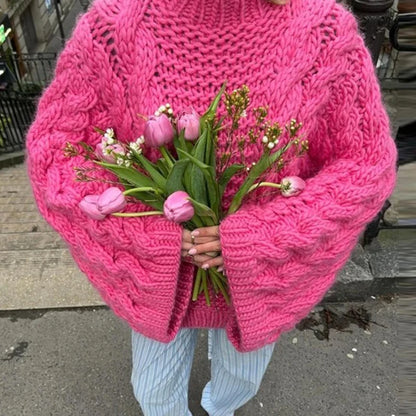 Oversize Knit Pullover Casual Lazy Round Neck Kink Solid Sweater