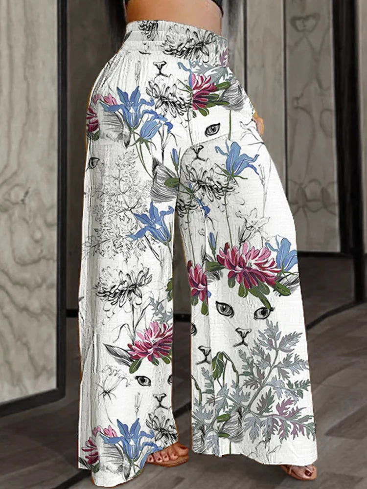 Plus Size Wide Leg Pants Elastic High Waist Loose Fit Pants