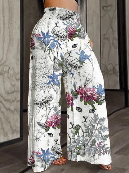 Plus Size Wide Leg Pants Elastic High Waist Loose Fit Pants