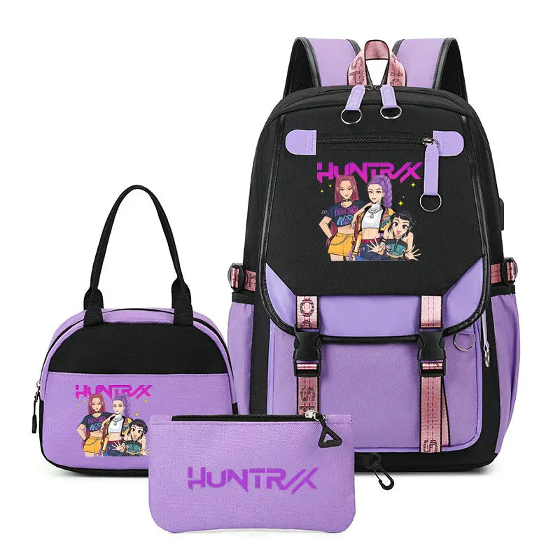 Mochilas Set KPop Demon Hunters Capacity Student School Bag