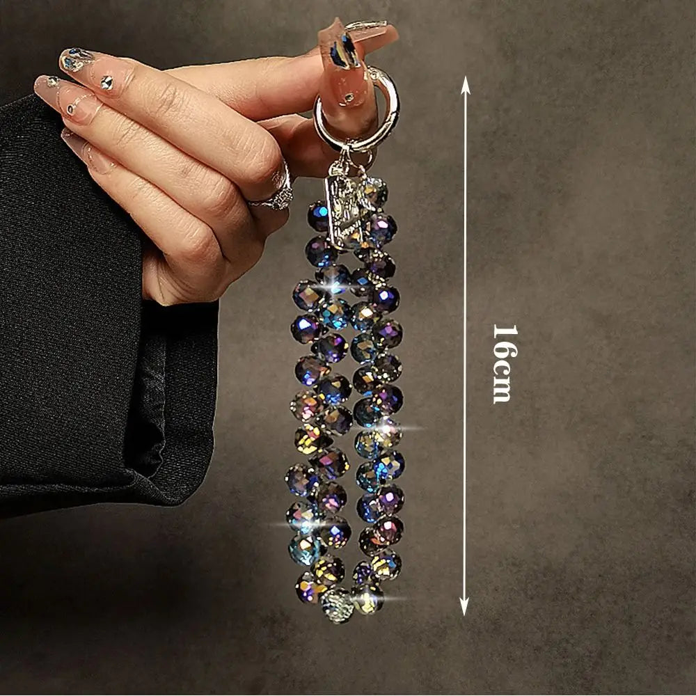 Colorful Mobile Phone Lanyard Chain Stylish Glitter Crystal Bead Pendant Keychain