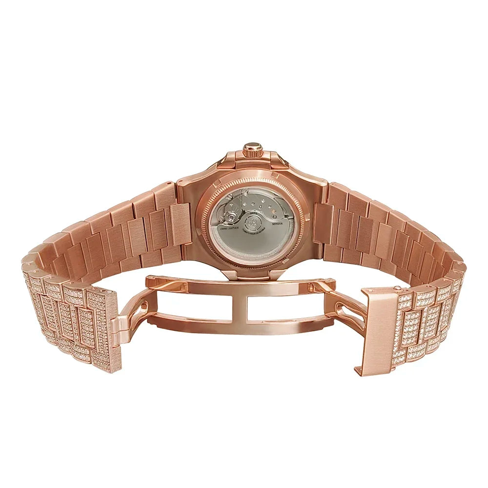 Luxury Diamond Sapphire Glass Steel Mechanical Movement  Wristwatch