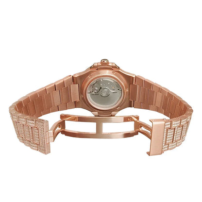 Luxury Diamond Sapphire Glass Steel Mechanical Movement  Wristwatch