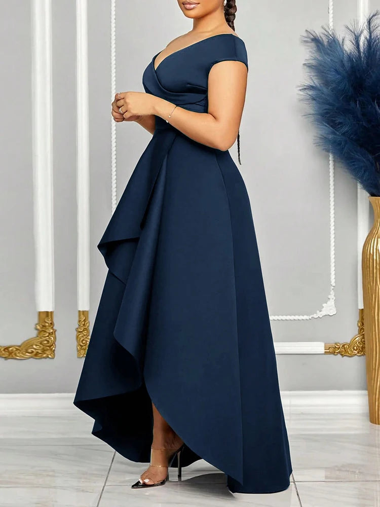 Off Shoulder Evening Solid Maxi Long With Sleeves Dress