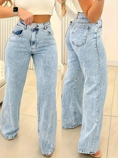 High waist straight snowflake Jeans