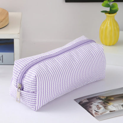 Cute Striped Canvas Pencil Case Small Travel Pouch with Zipper