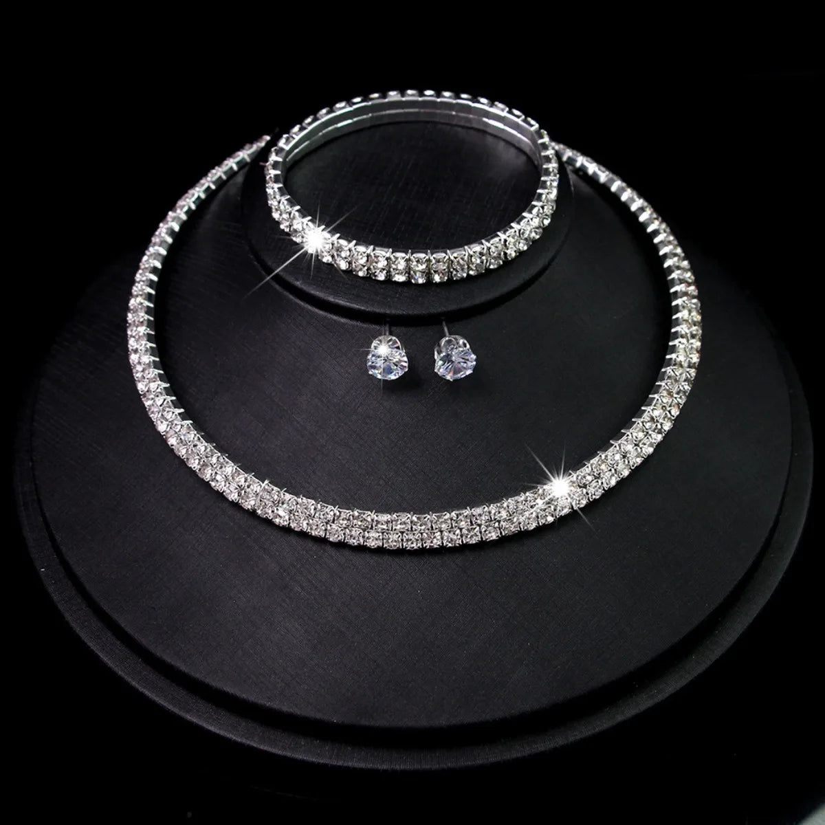 Zircon Stud Stainless Steel Necklace Jewelry Set