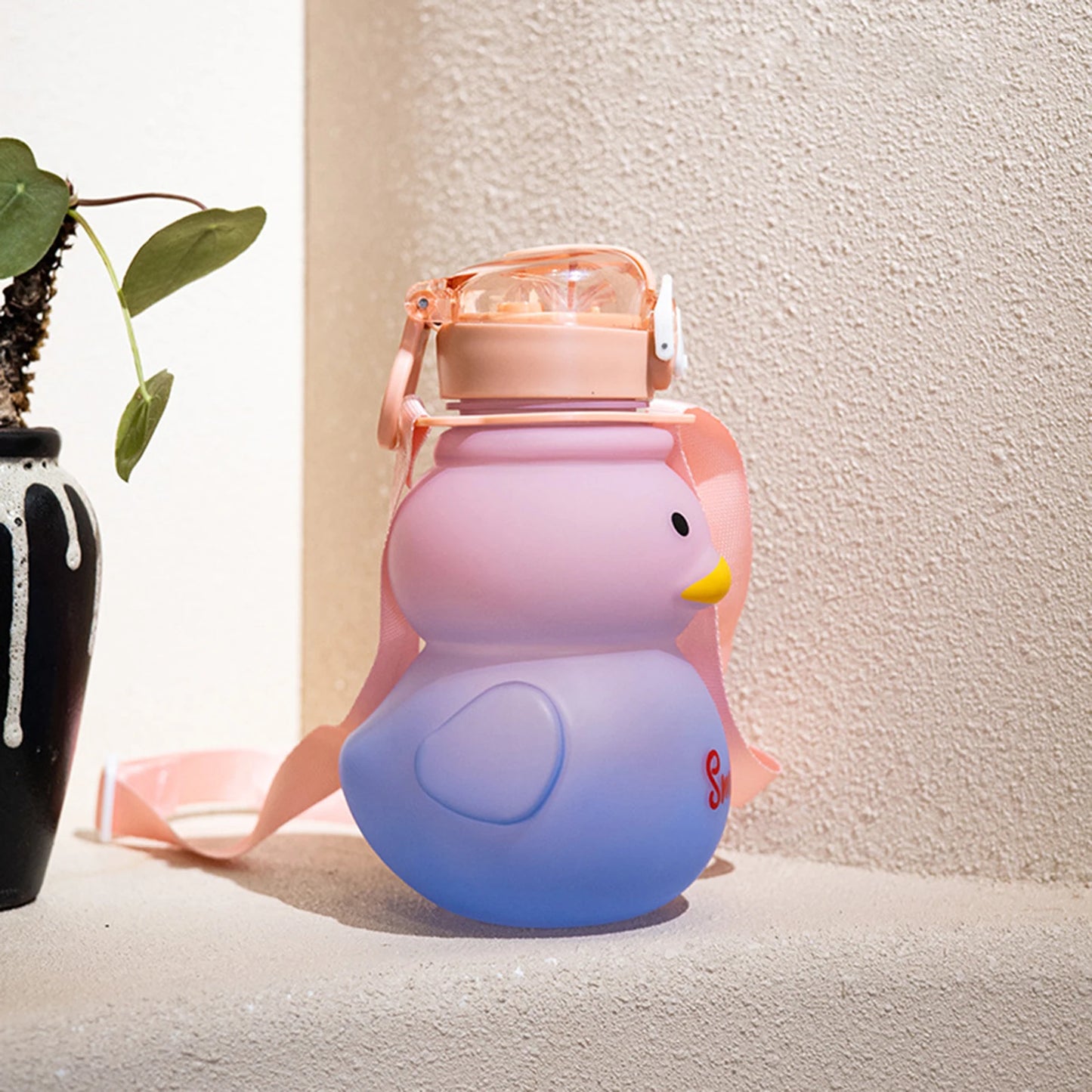 650ml Cute Water Bottle for Girls with Straw Portable Duck Kettle Drinking Cup