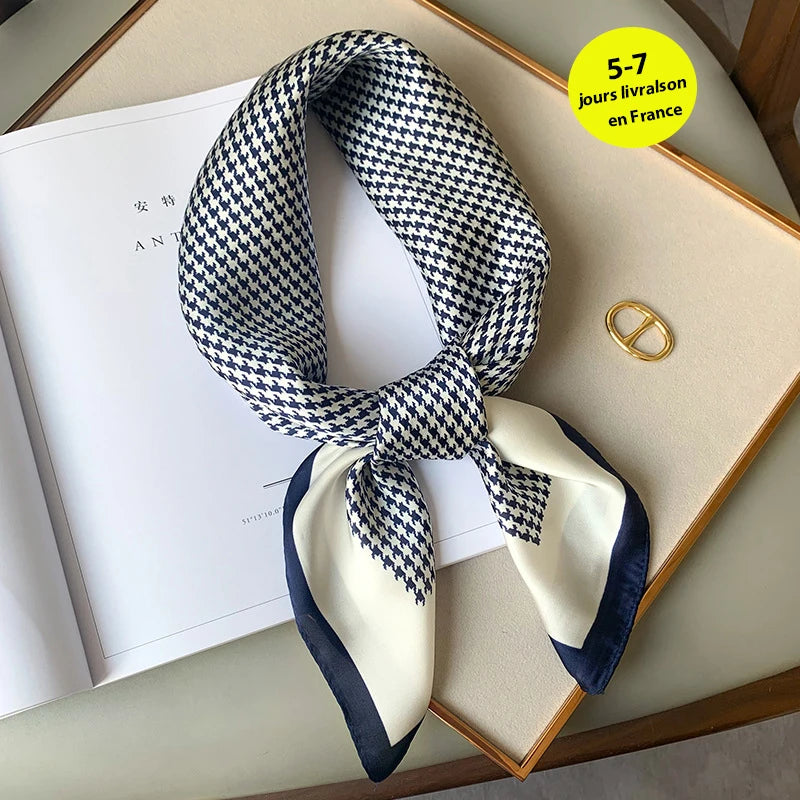 Luxury Silk Square Plaid Satin Scarf