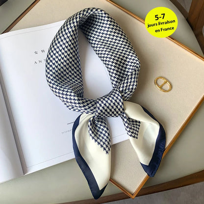 Luxury Silk Square Plaid Satin Scarf