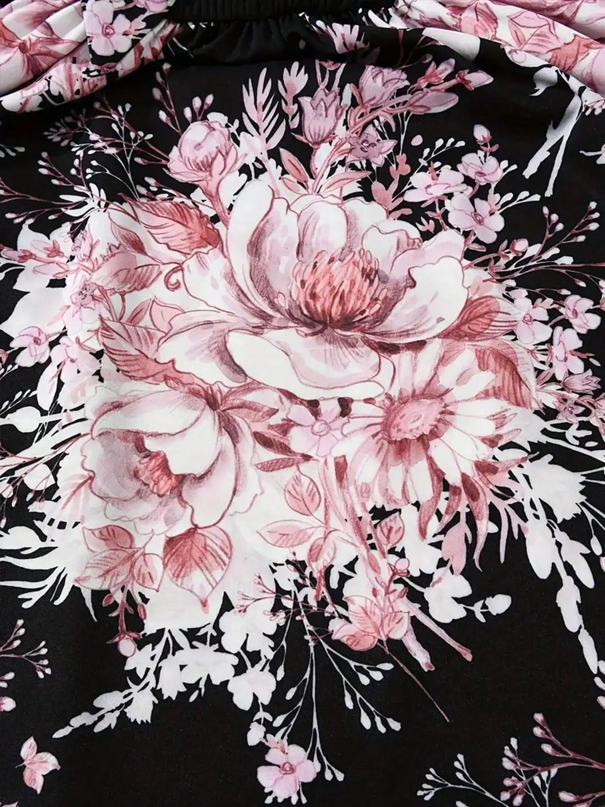 Round Neck Long Sleeve Waist Cinched Floral Print mid Dress