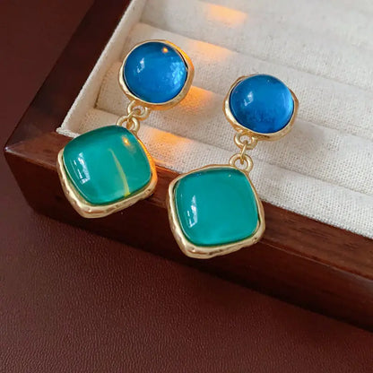 Vintage Red Resin Stud large Geometric Oval earrings