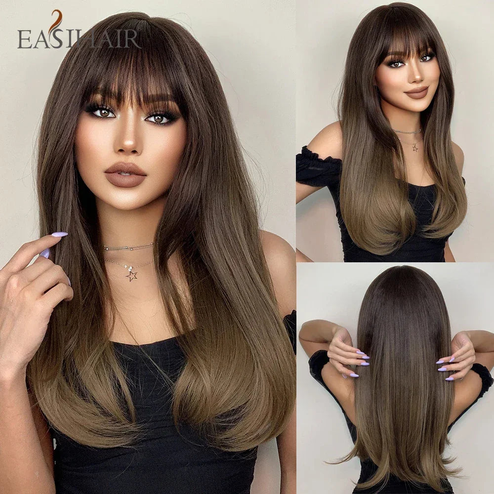 Long Straight Bangs Synthetic Hair Wig