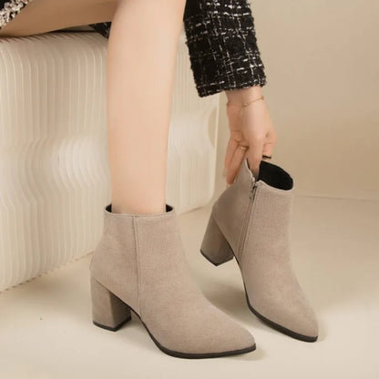 DANA Square Heel Suede High Heels Boots