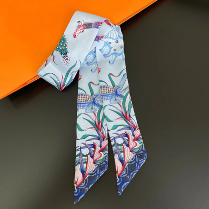 Zebra In Flowers Scarf Luxury Silk Scarf Hair Headband Foulard Skinny Scarves