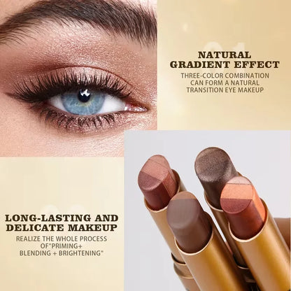Three-Color Eyeshadow Stick Shimmering Highlighter Eyeshadow Stick Waterproof and Long-Lasting Pearlescent Metallic Eyeshadow