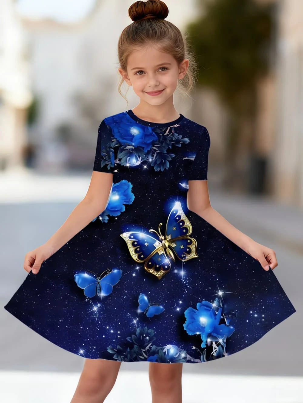Beautiful Butterfly Printed Short Sleeve Dress
