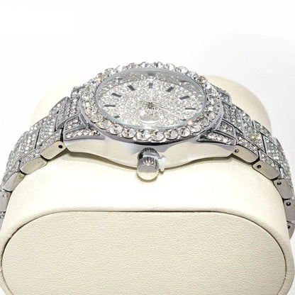 Acero inoxidable de lujo dorado con cuarzo diamante helado