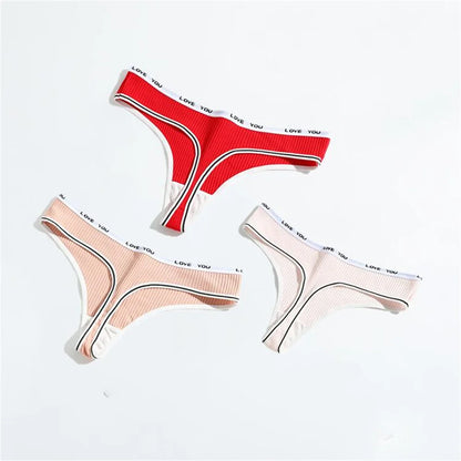 3pcs Ribbed Cotton G String Lingerie