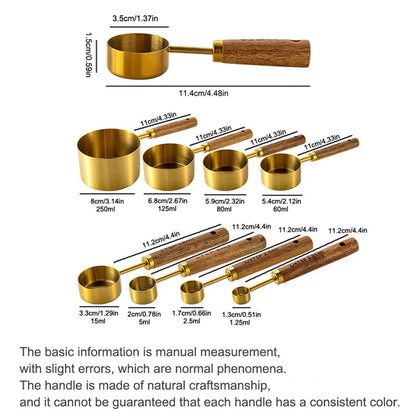 Wooden Handle Stainless Steel Measuring Cups Spoons