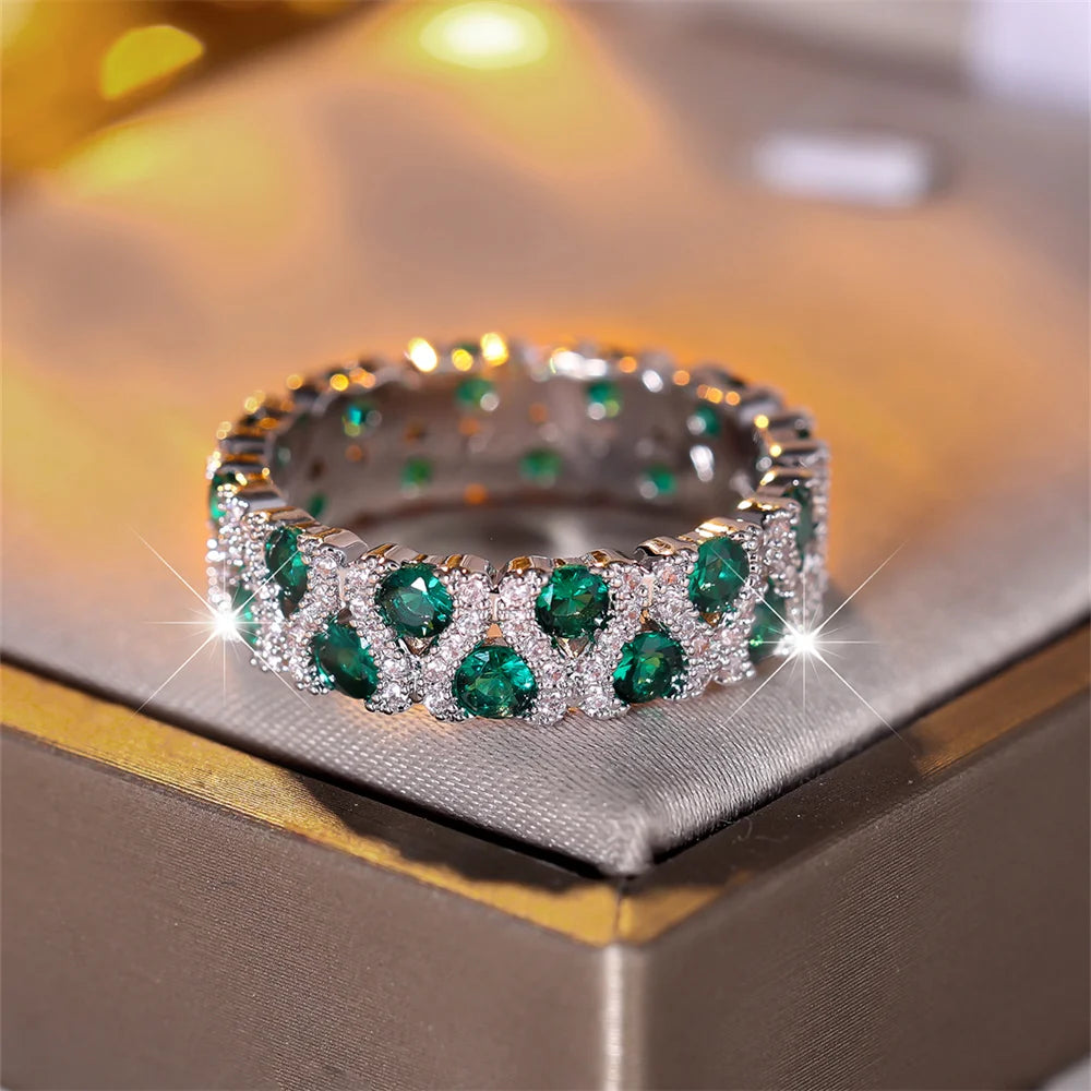 Green Crystal Round Stone Rose Red Zircon Rings