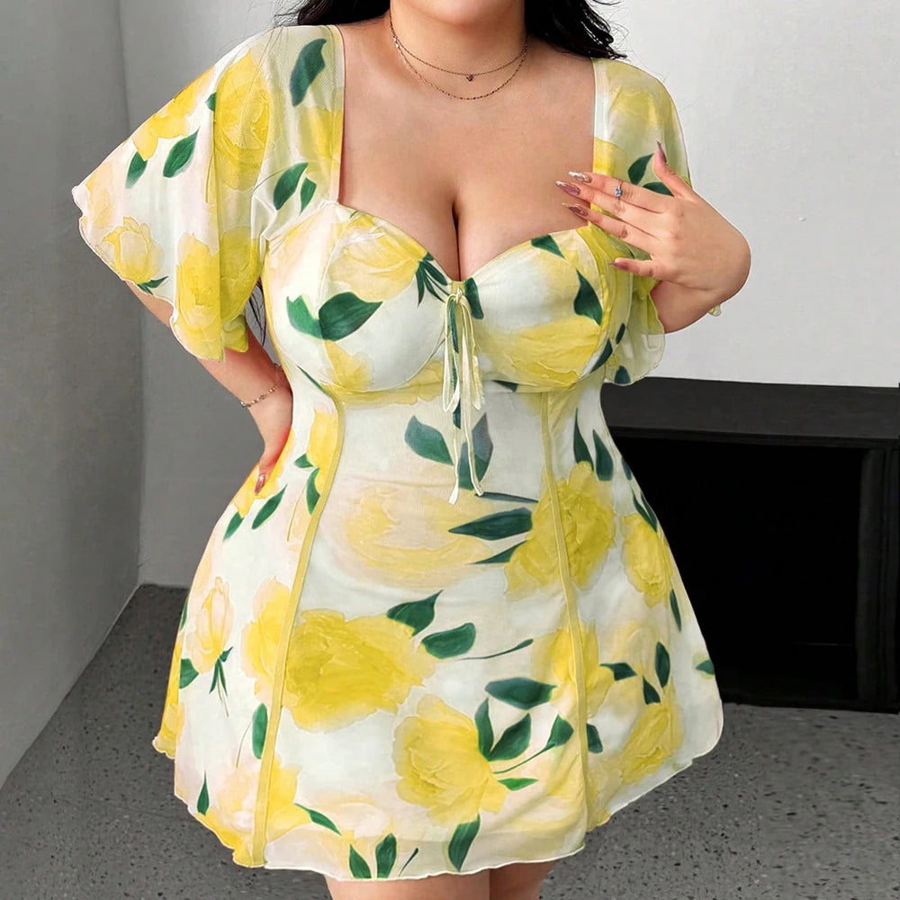 Plus Size Romantic Ruffle Sleeve Dress