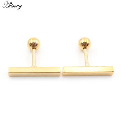 Bar Ball Geometric Long Square Ear Stud Earring