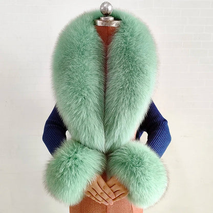 Conjunto de bufanda y puños de piel de zorro natural