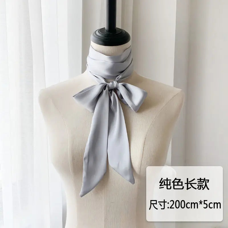 5x200cm Satin Silk Narrow Scarf Neckerchief Solid Neck Scarves Long Silk Thin Scarf