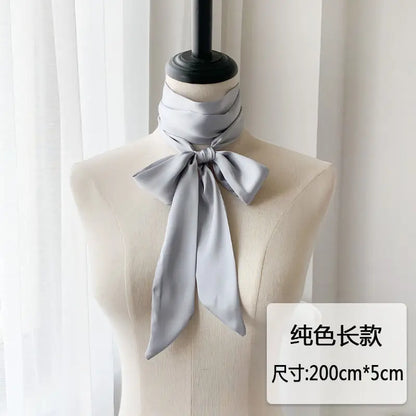5x200cm Satin Silk Narrow Scarf Neckerchief Solid Neck Scarves Long Silk Thin Scarf