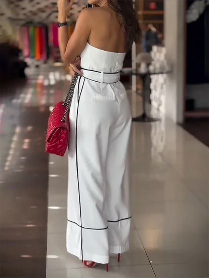 Chic Sleeveless Adjustable Waist Tie Wide-Leg Pants Jumpsuit