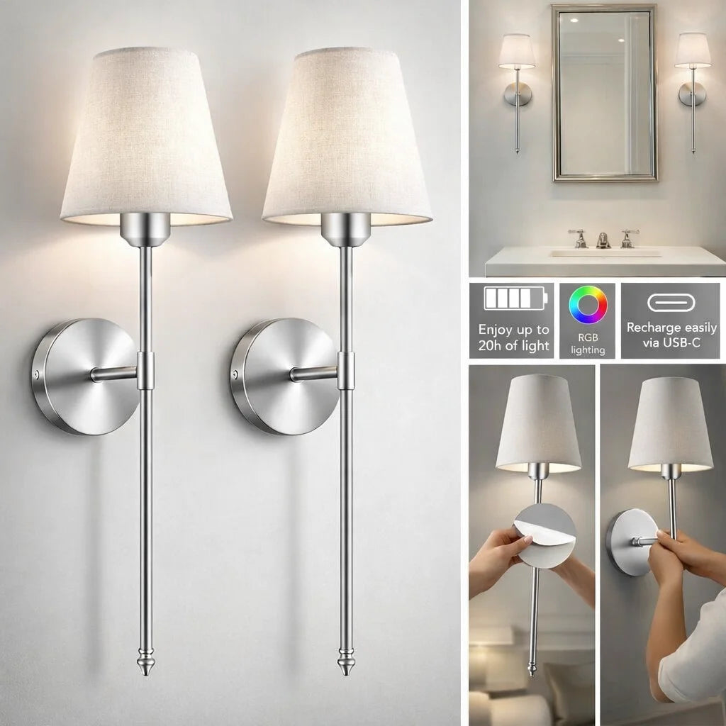 Wireless Battery Powered Wall Lamps Stick-On or Screw Mount