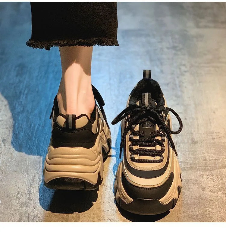 Casual Thick Bottom Platform Leather Chunky Sneakers