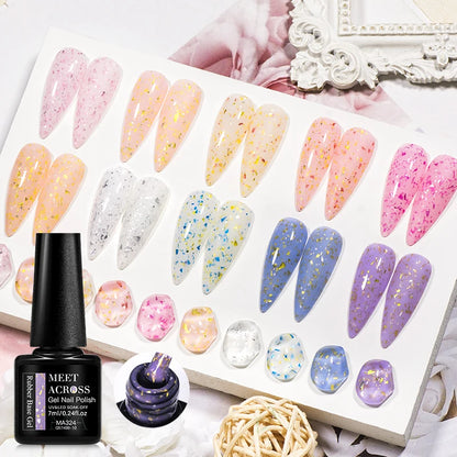 7ml Gold Foils Glitter Rubber Base Gel Nail Polish