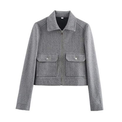 Zipper Winter Long Sleeve Pocket Outerwear Elegant Jacket Coat