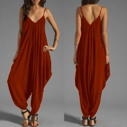 Sexy V-Neck Sleeveless Jumpsuits Casual Loose Rompers