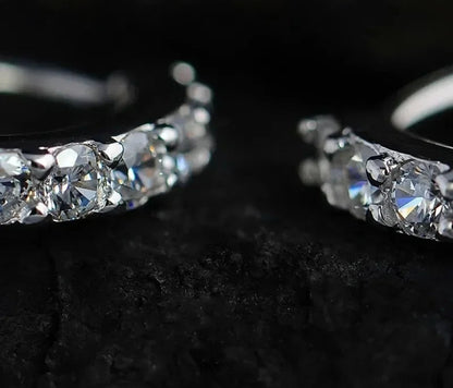 Romantic 925 Sterling Silver Rhinestone Crystal Hoop Earrings