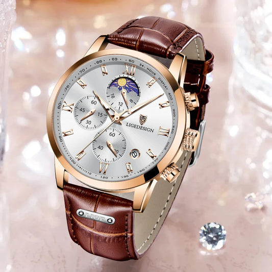 DANA Leather Strap Moon Phase Watch