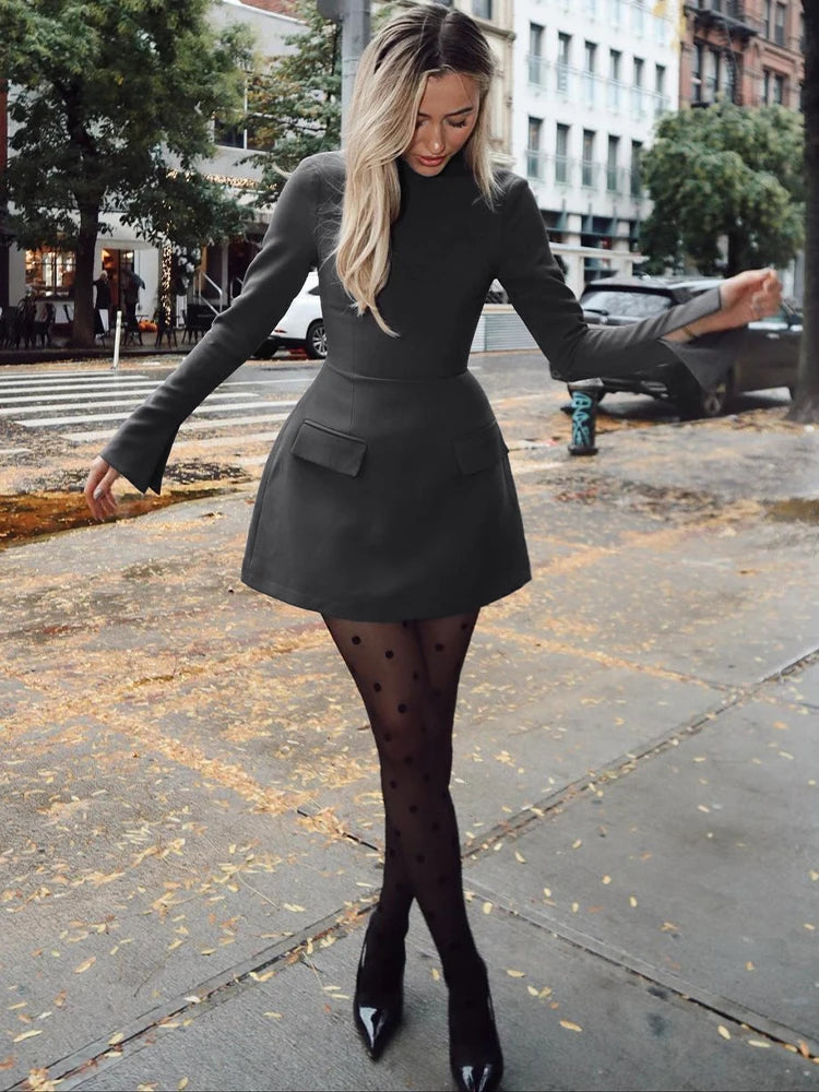 Dulzura Long Sleeves Zipper Bodycon Mini Dress