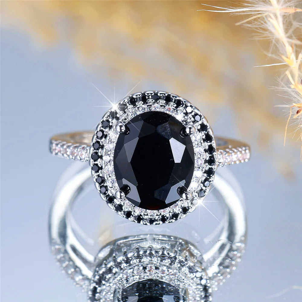 Luxury Black Zircon Stone Oval Rings