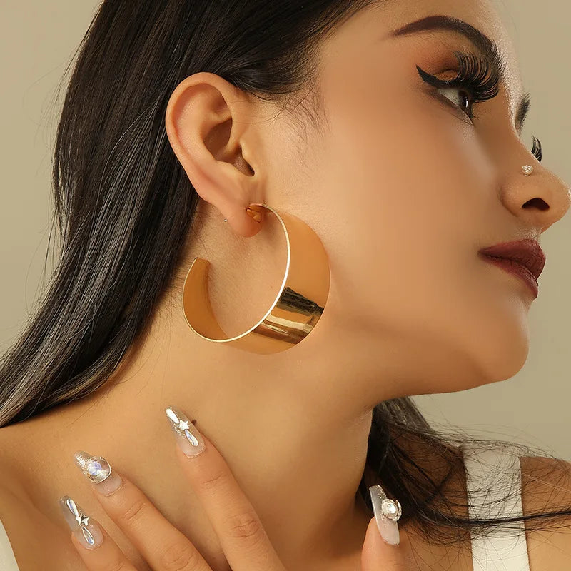 Chic Huggie Hollow Gold Hoop Luxury Wide Circle Punk Earrings