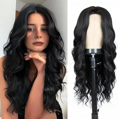 black synthetic Big waves long curly hair fluffy long hair wig