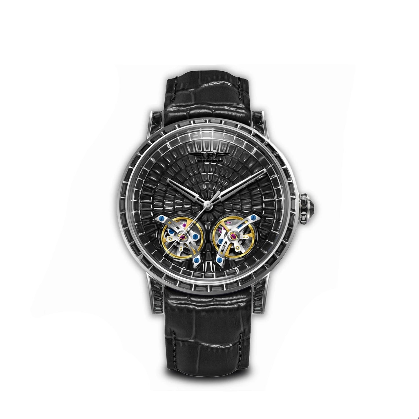 Diamond Mechanical Top Luxury Double Flying Wheel Waterproof Watch Leather