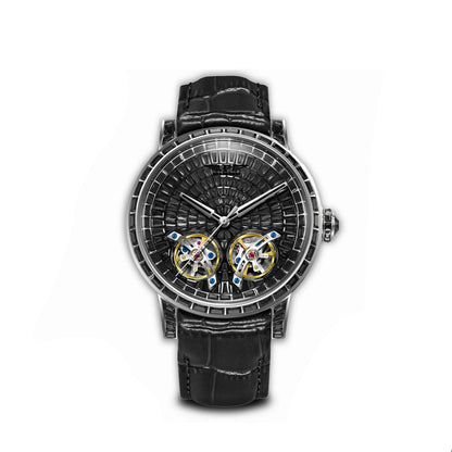 Diamond Mechanical Top Luxury Double Flying Wheel Waterproof Watch Leather
