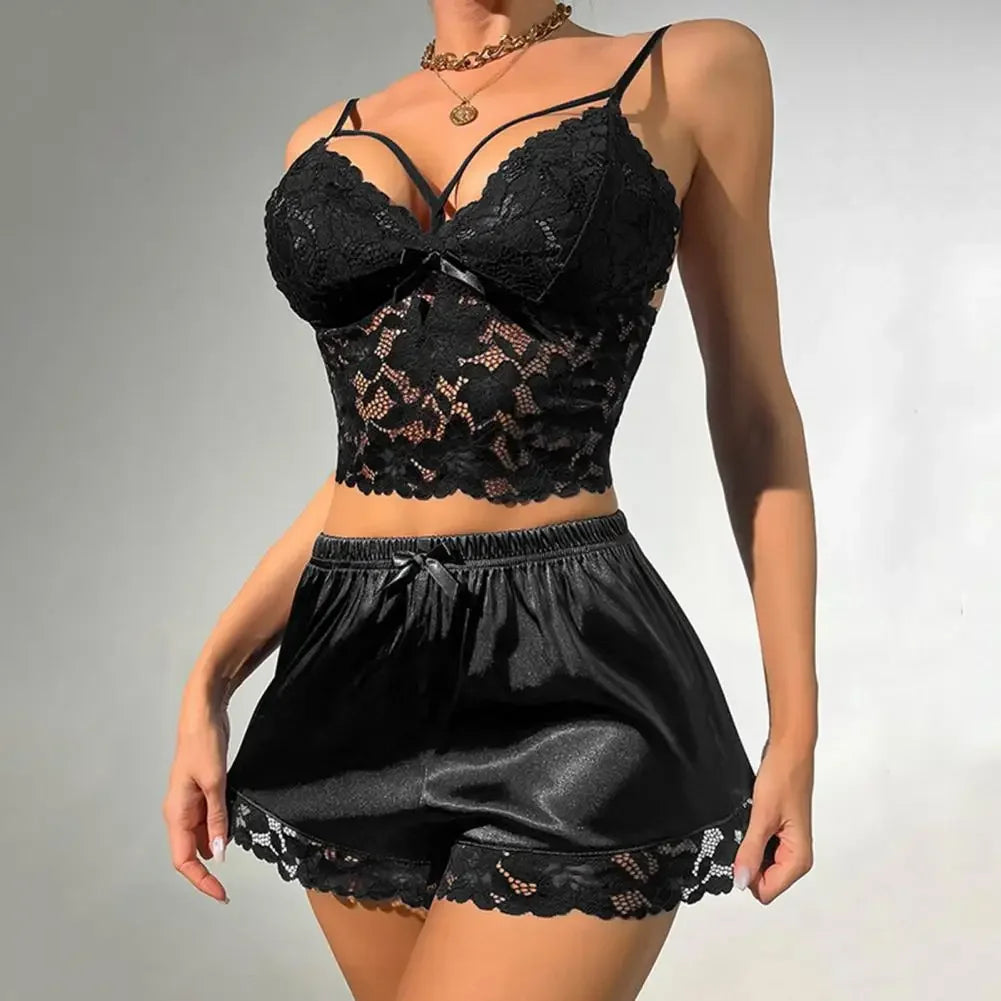 2 Pcs/Set High Waist Satin Shorts Sleepwear