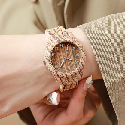 Casual Wooden Pattern Plastic Band Quartz Watch